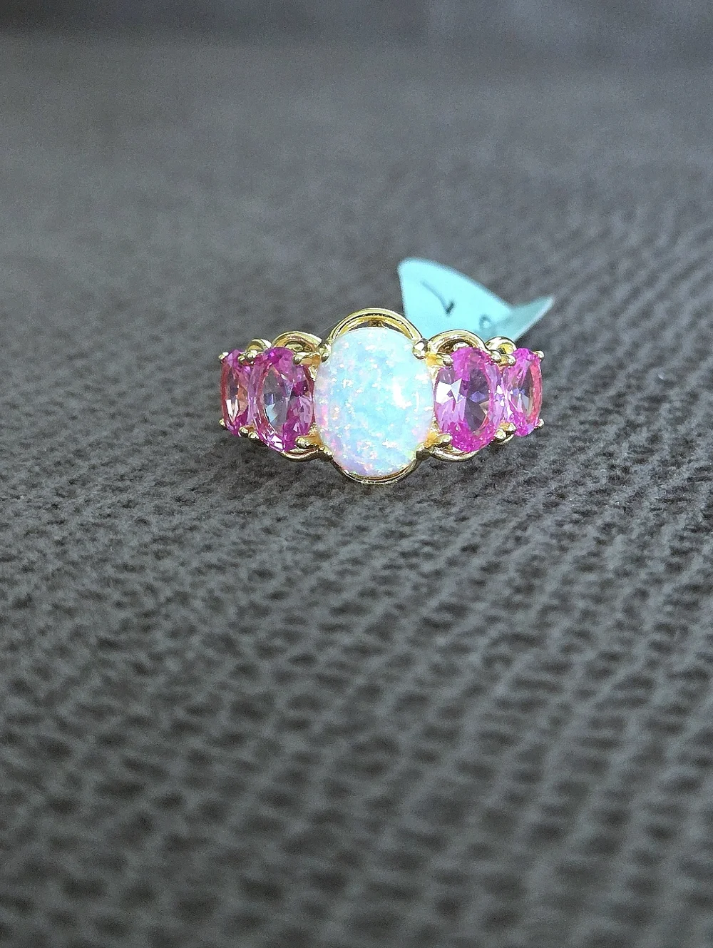 Lab🧪 Created White Fire🔥 Opal and Pink💕 Sapphires Ring💍 - NWT